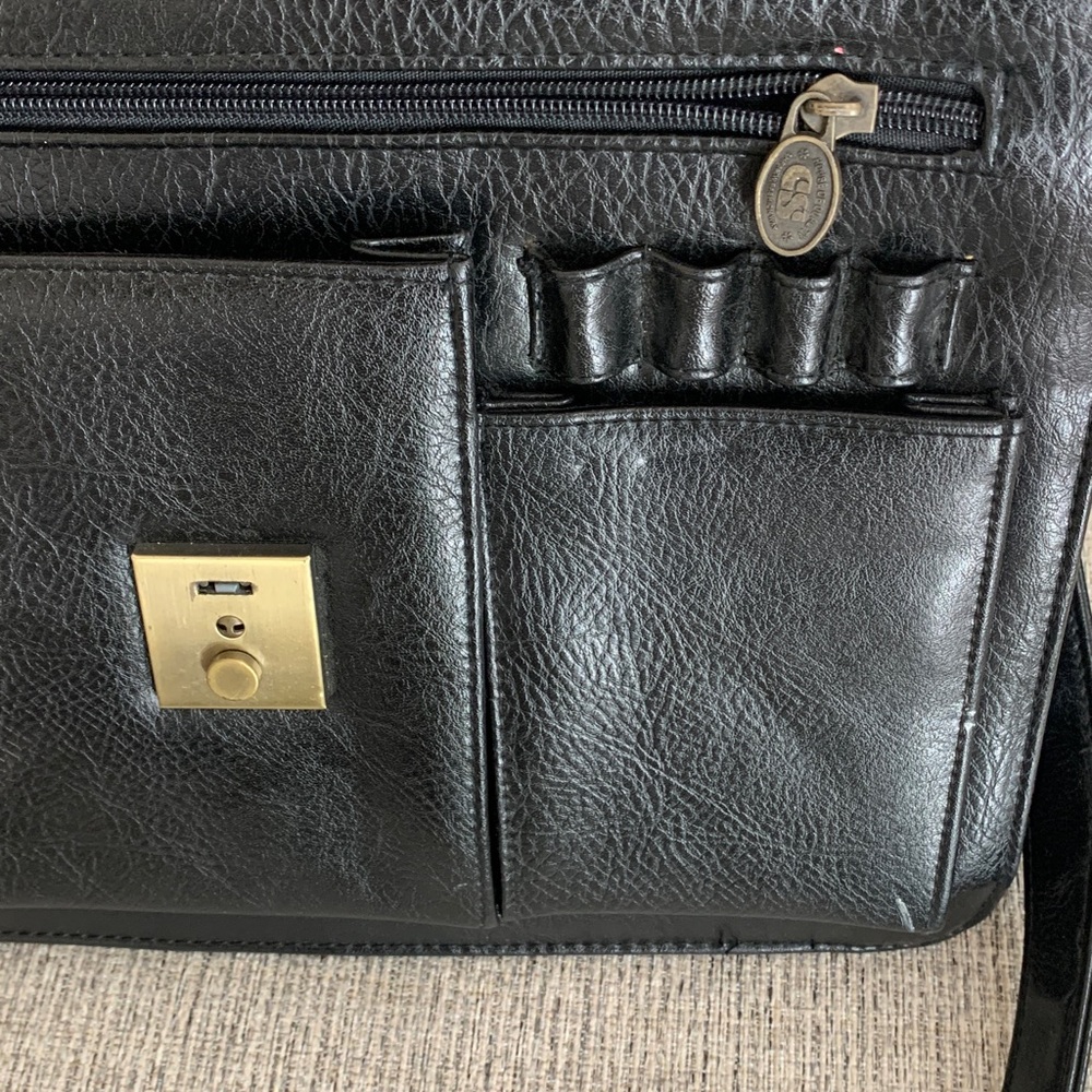 VINTAGE Elegant unisex Black work ofc briefcase Shoulder crossbody Bag w key 🔑 - Picture 12 of 17